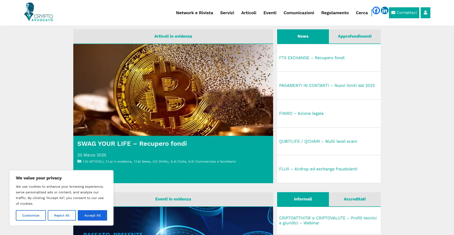 Website screenshot of Cryptoavvocato.it