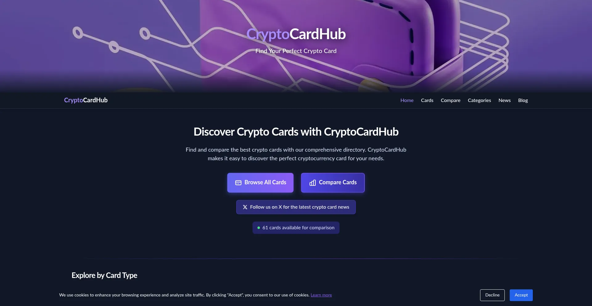 Website screenshot of Cryptocardhub.com