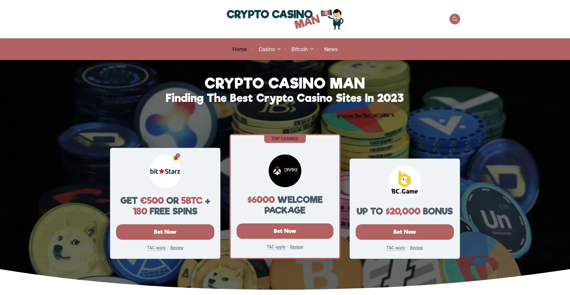 Website screenshot of Cryptocasinoman.com