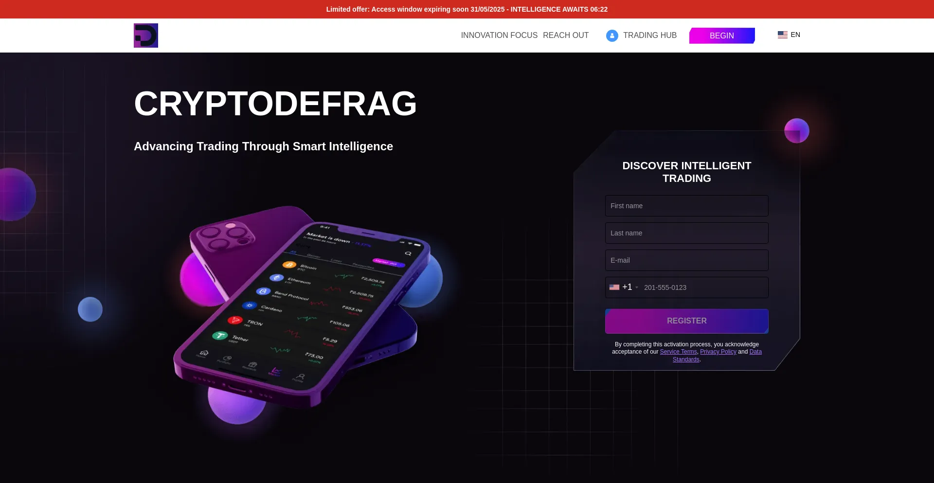 Website screenshot of Cryptodefrag-app.com