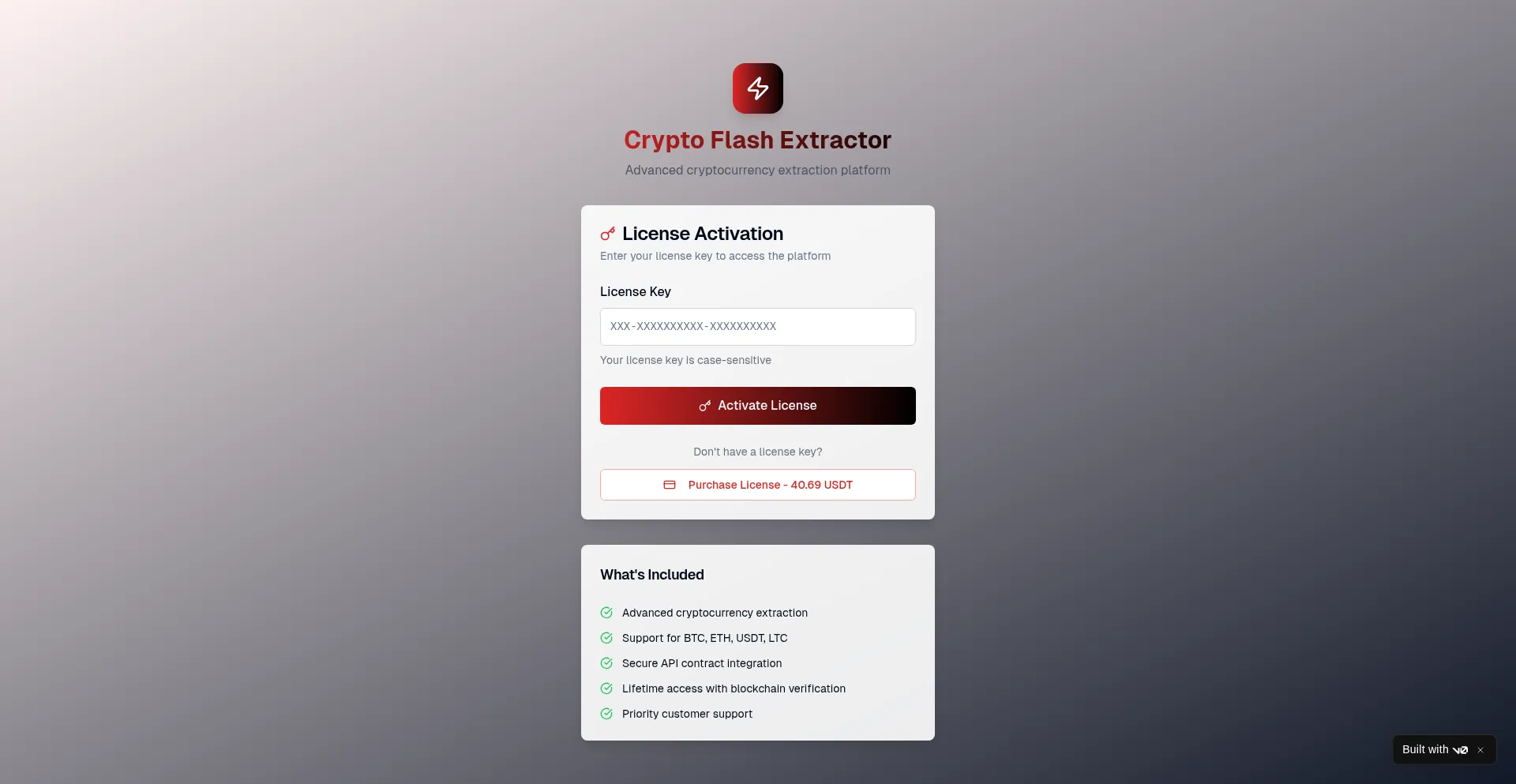 Website screenshot of Cryptoflashextractor.com