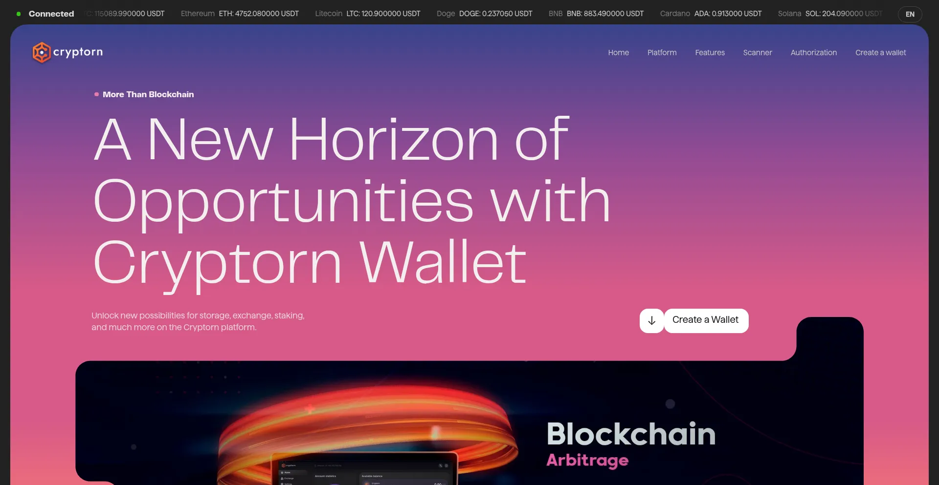 Website screenshot of Cryptorn.io