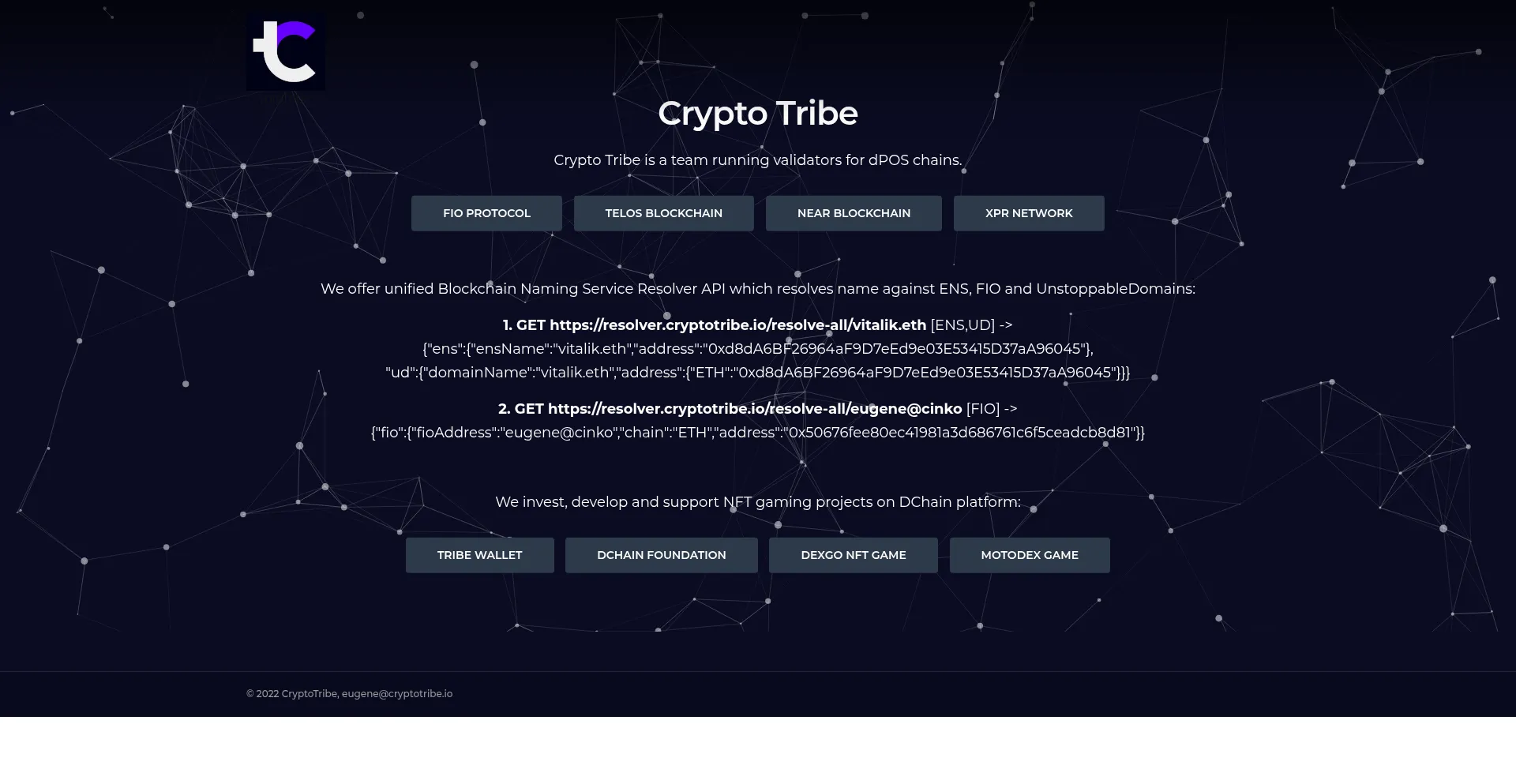 Website screenshot of Cryptotribe.io