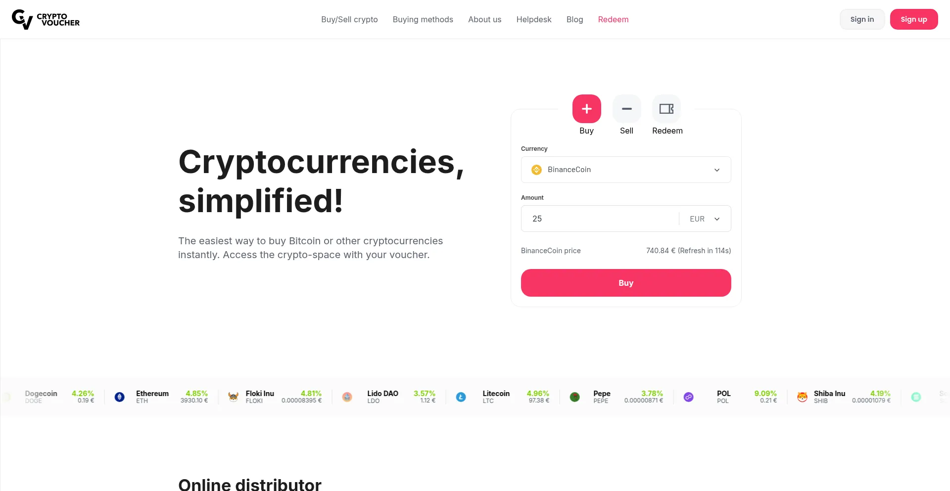 Website screenshot of Cryptovoucher.io