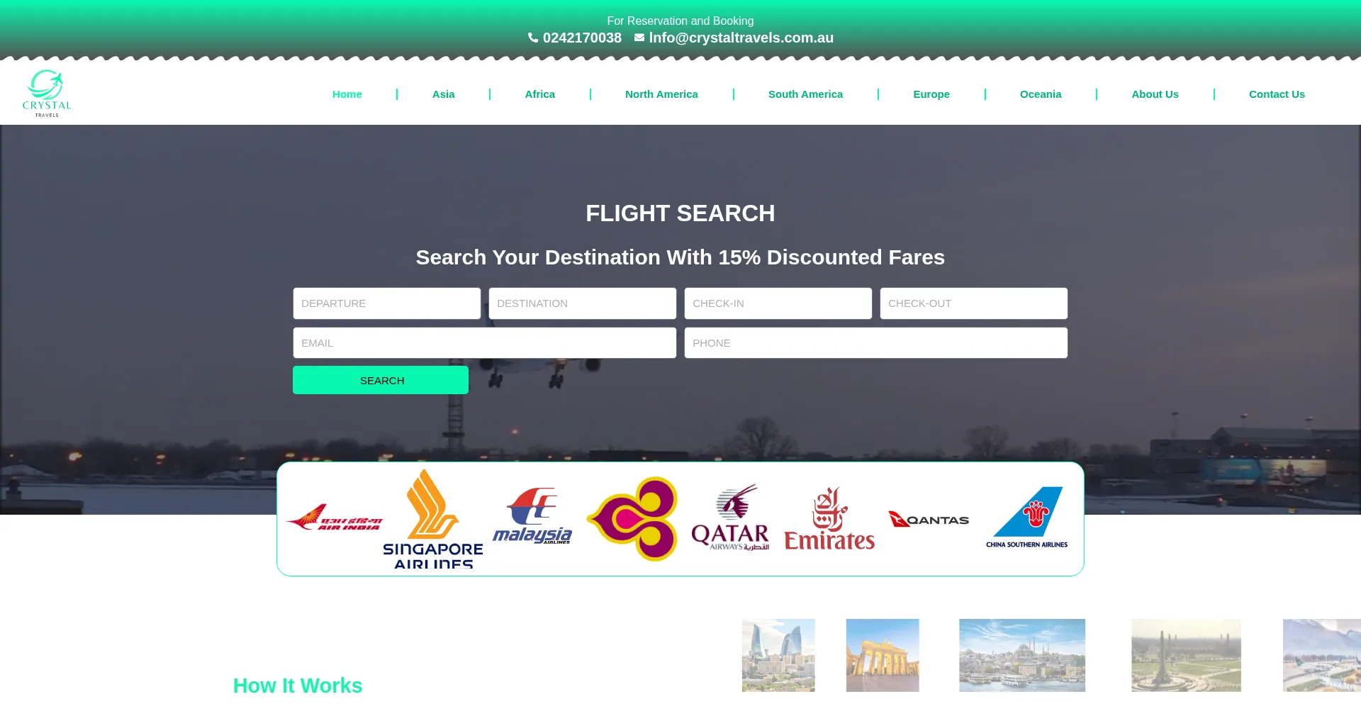 Website screenshot of Crystaltravels.com.au