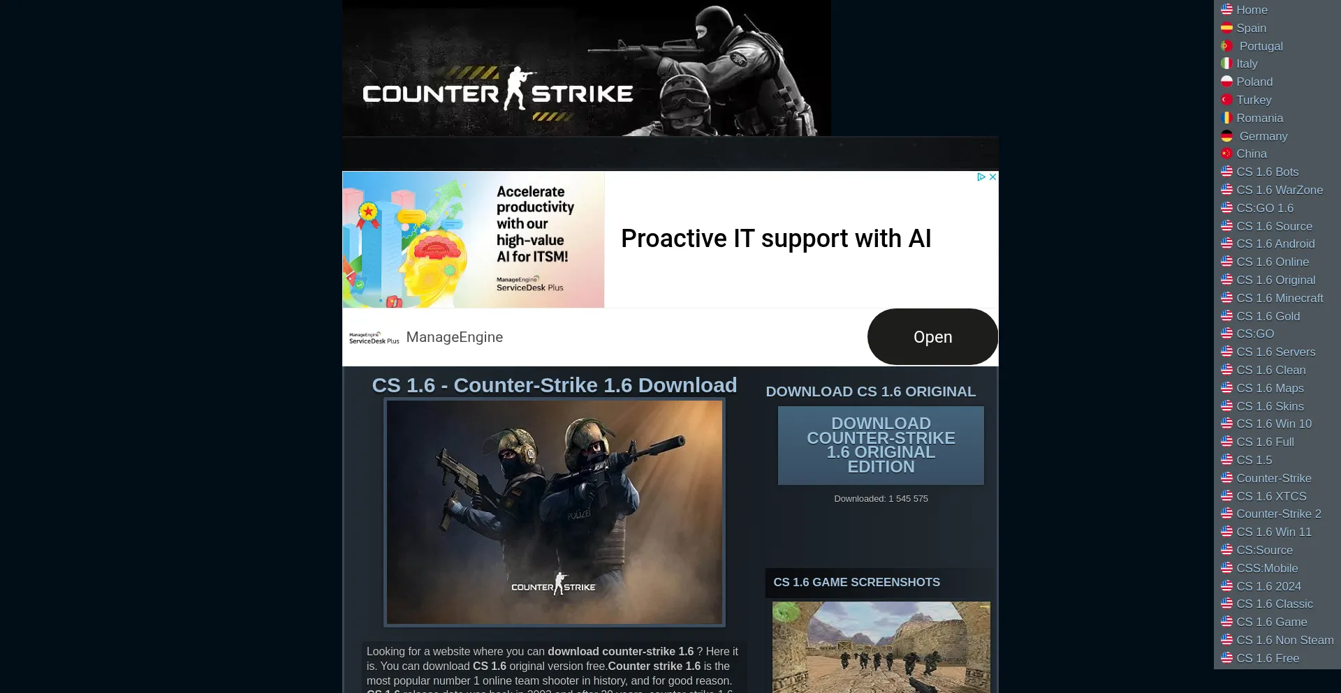 Website screenshot of Cs16.info
