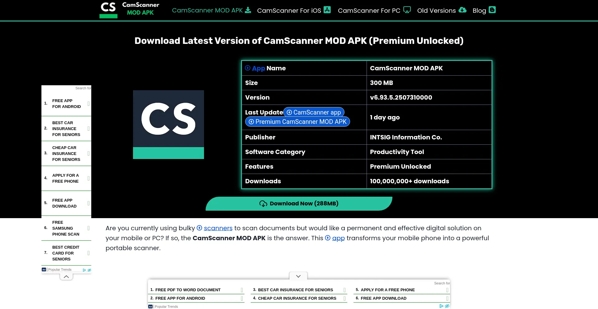 Website screenshot of Cscannerapk.com