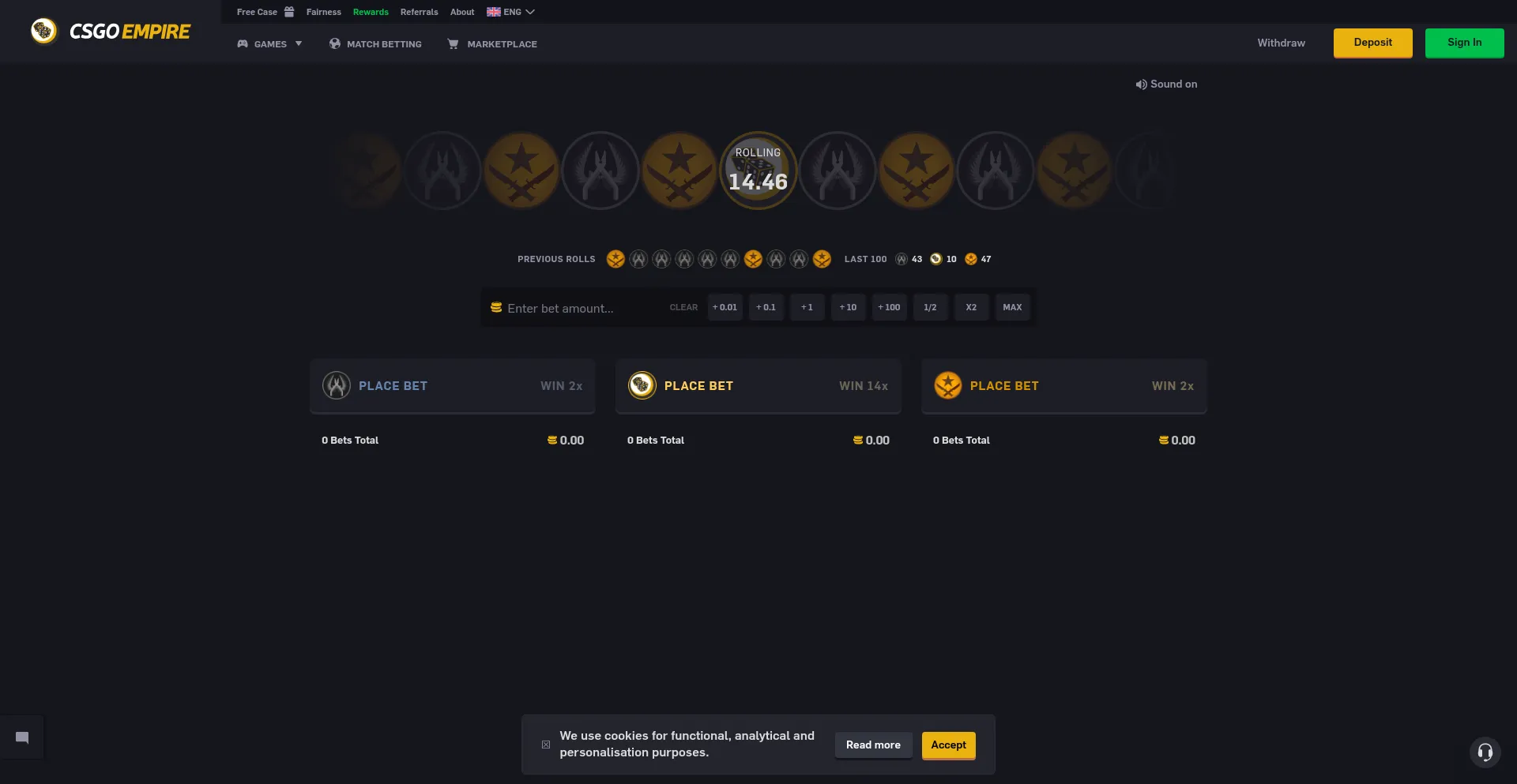Website screenshot of Csgoempire.com