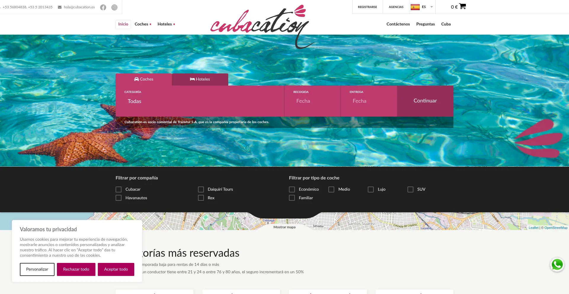 Website screenshot of Cubacation.es