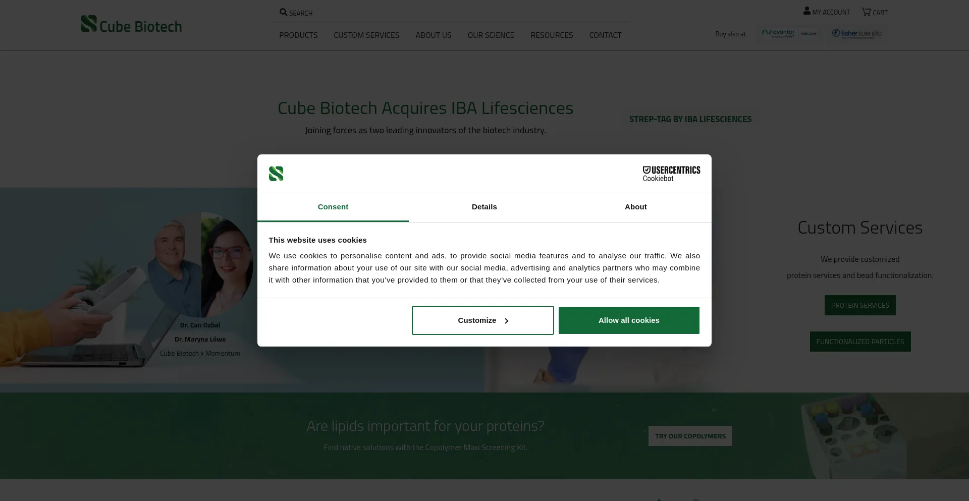 Website screenshot of Cube-biotech.com