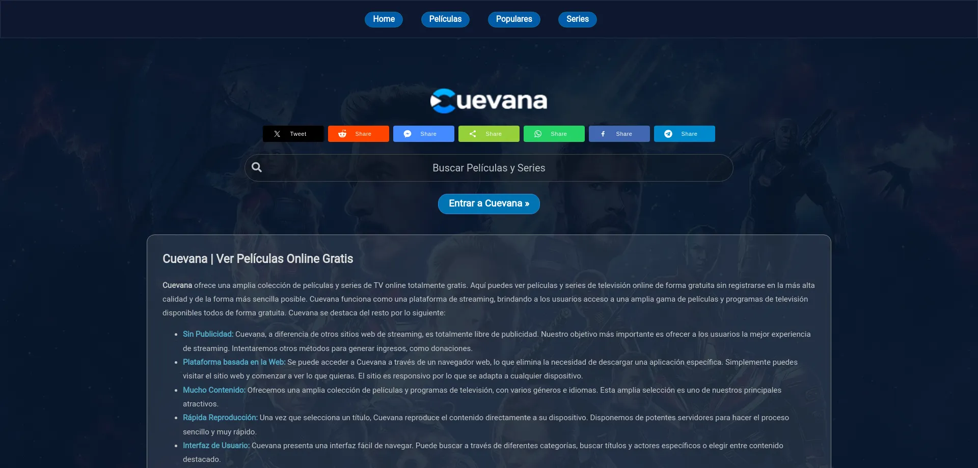 Website screenshot of Cuevana.si