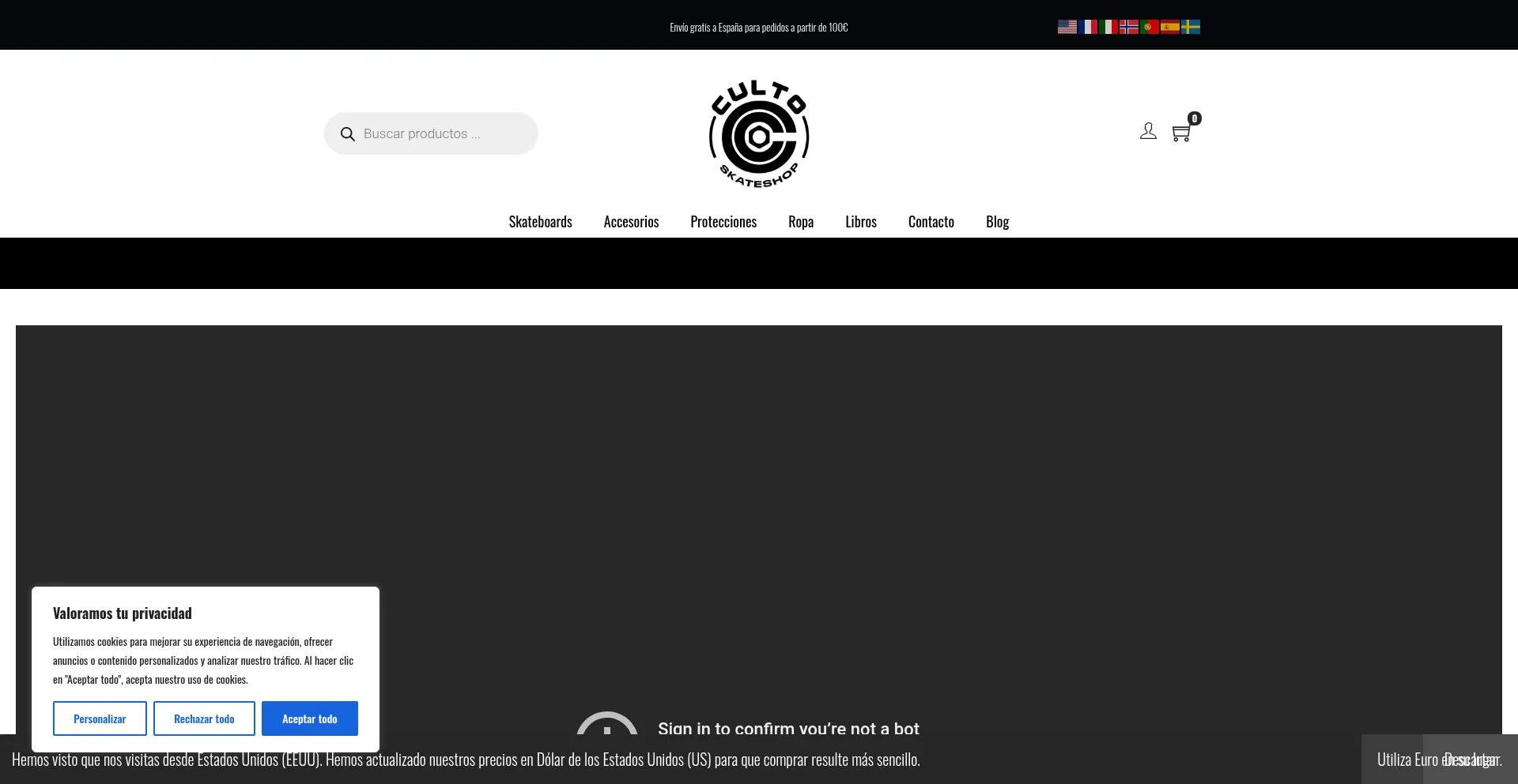 Website screenshot of Cultoskateshop.com