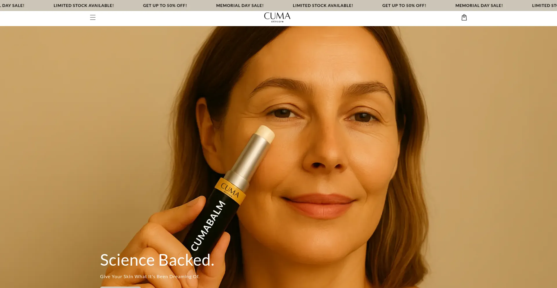 Website screenshot of Cumaskincare.com