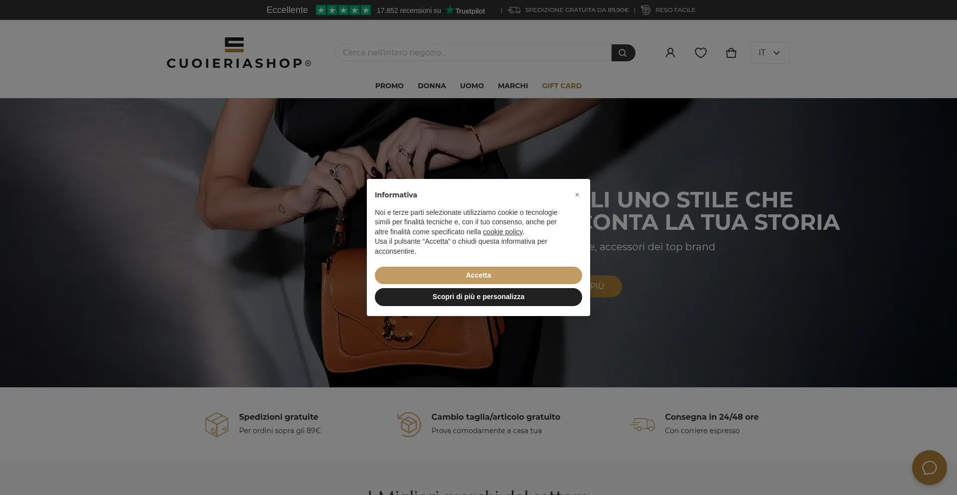 Website screenshot of Cuoieriashop.com