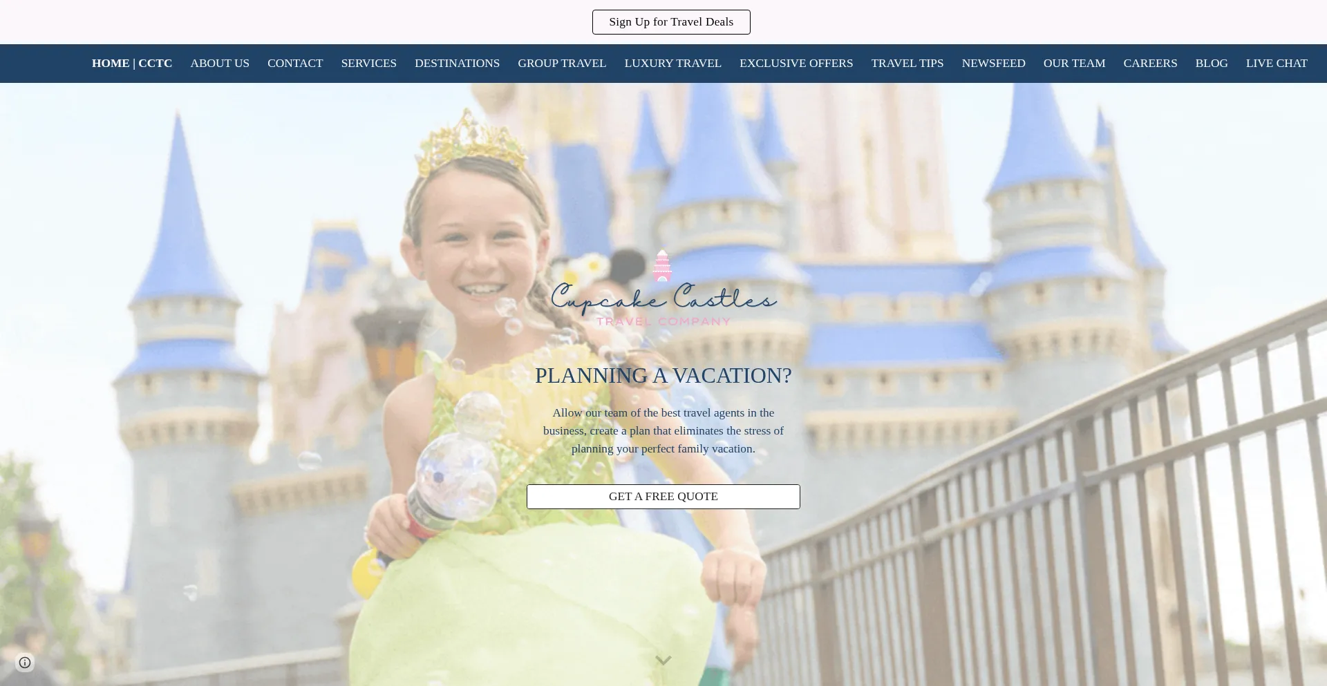 Website screenshot of Cupcakecastlestravel.net