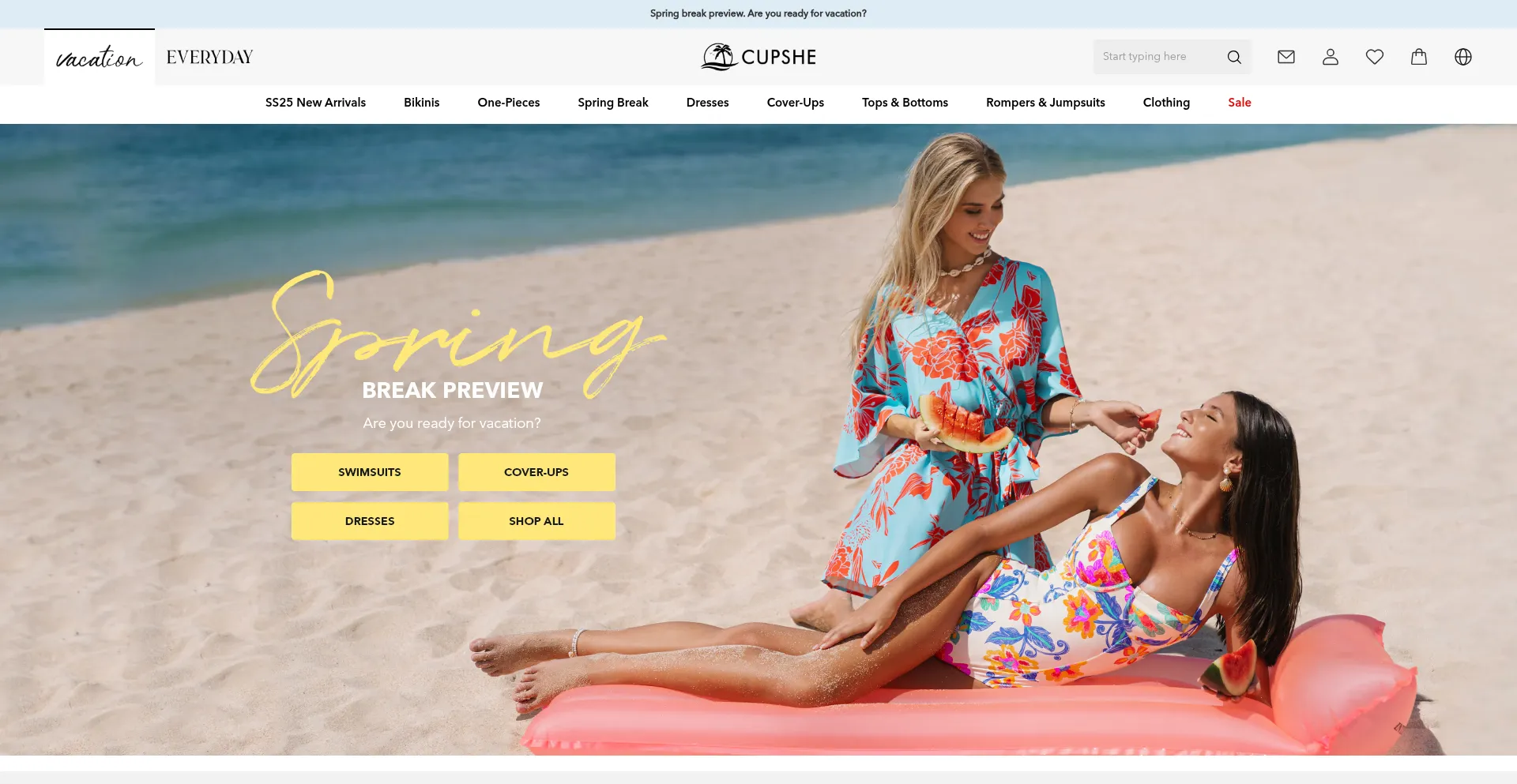 Website screenshot of Cupshe.com