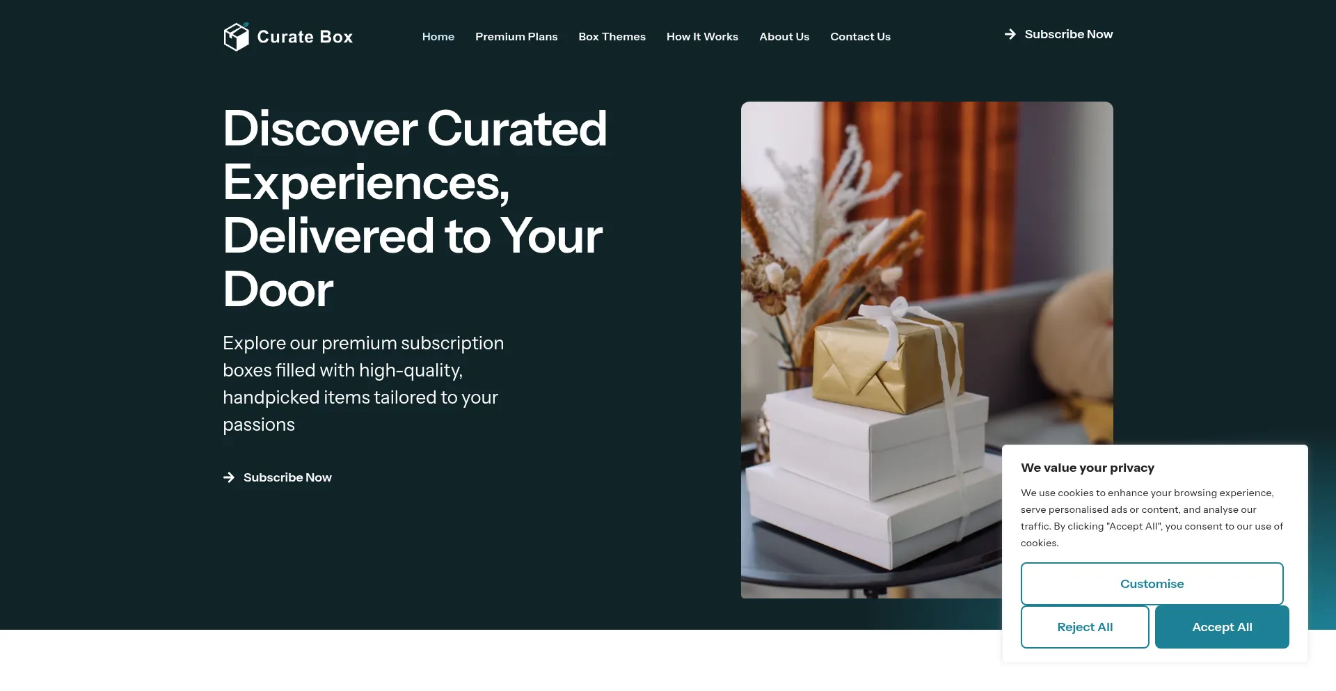 Website screenshot of Curatebox.co