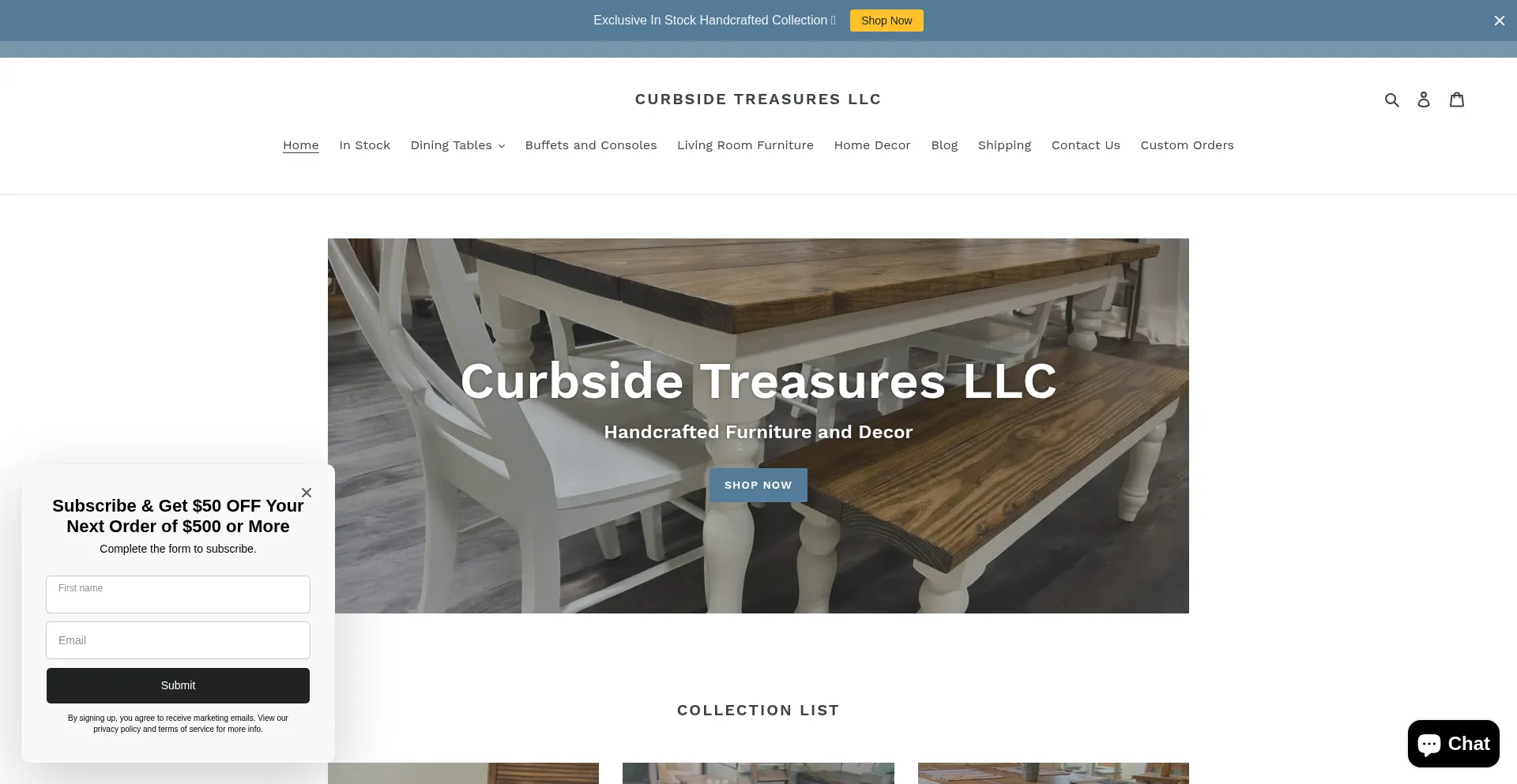 Website screenshot of Curbsidetreasuresnc.com