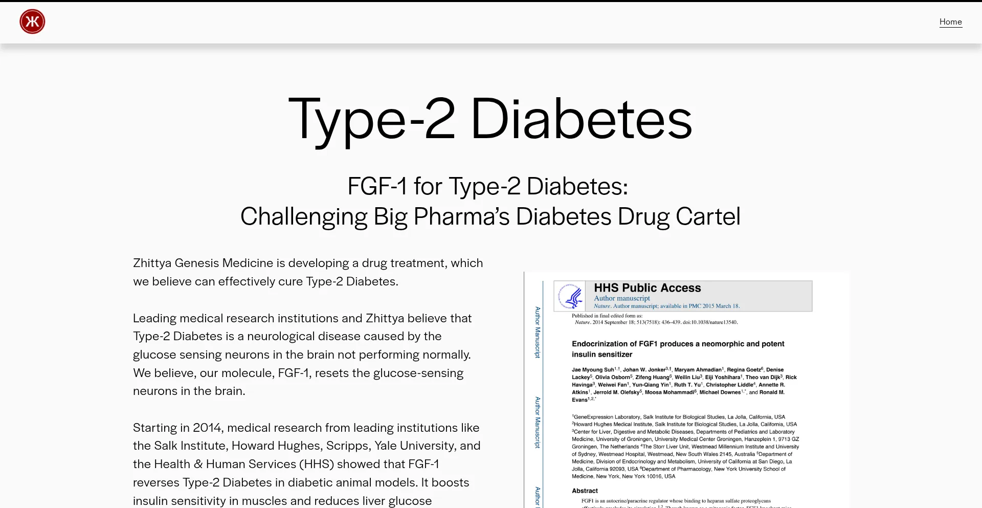 Website screenshot of Cure-diabetes.org