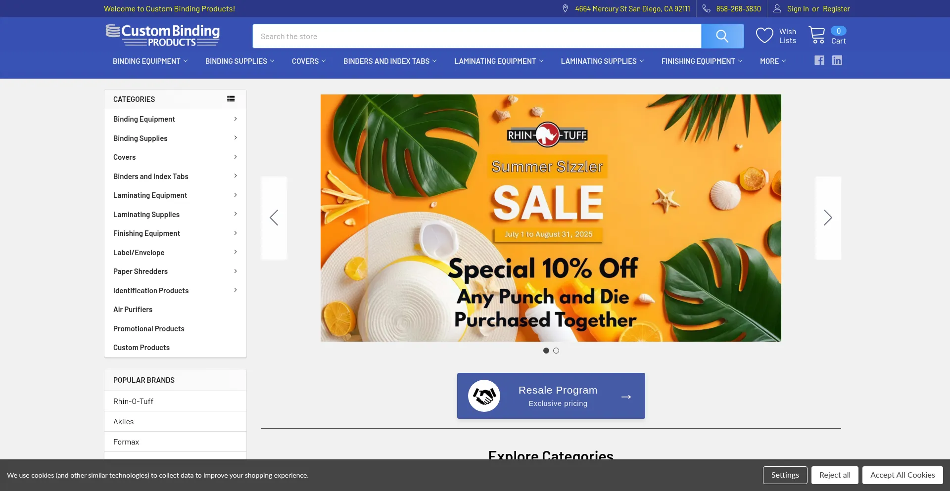 Website screenshot of Custombinding.com