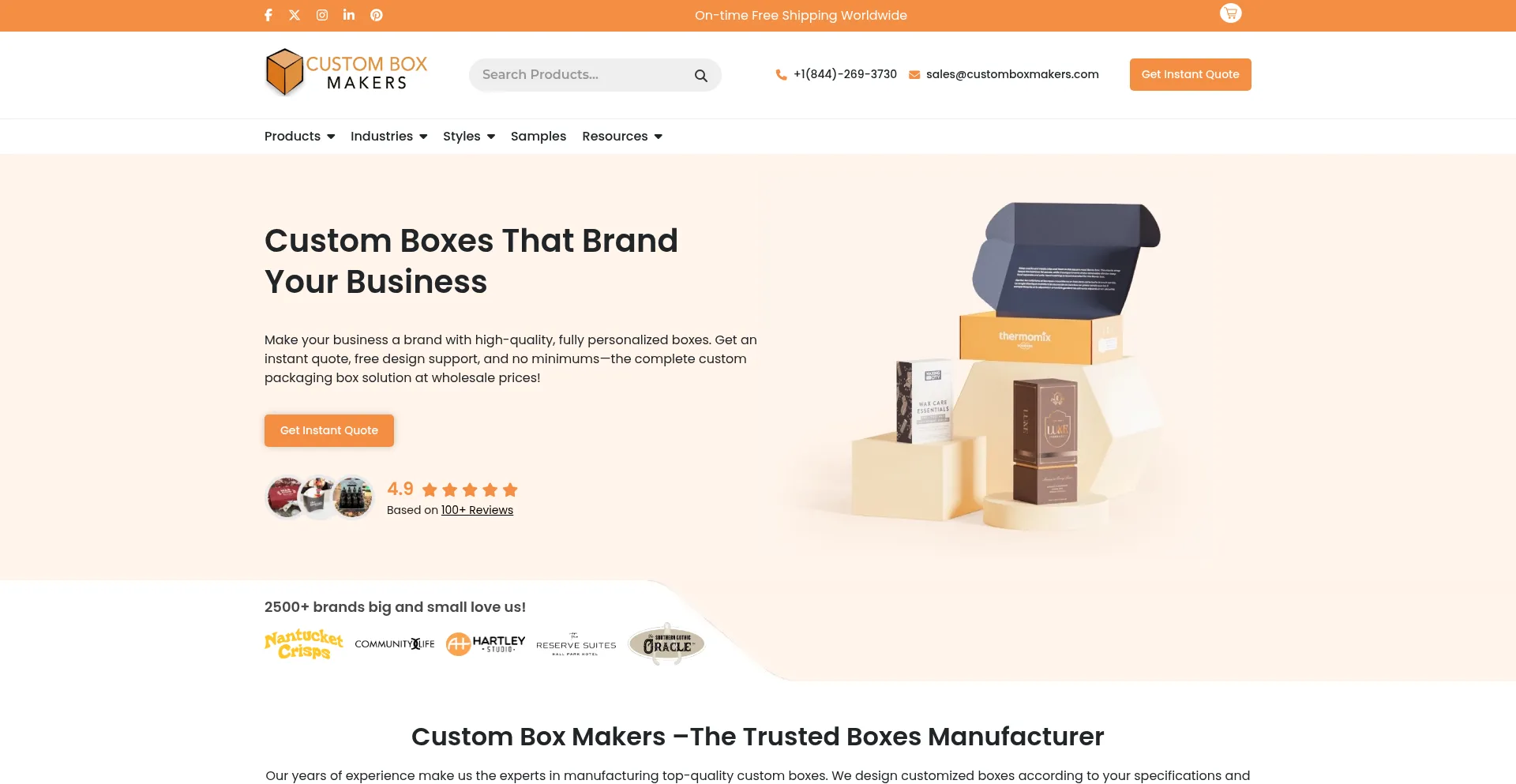 Website screenshot of Customboxmakers.com