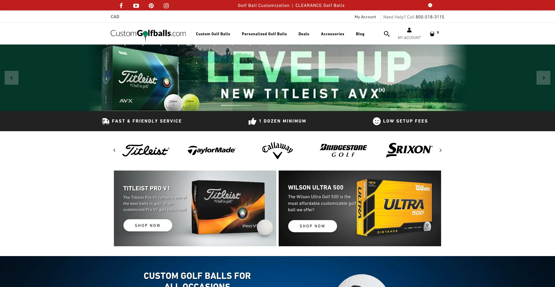 Website screenshot of Customgolfballs.com