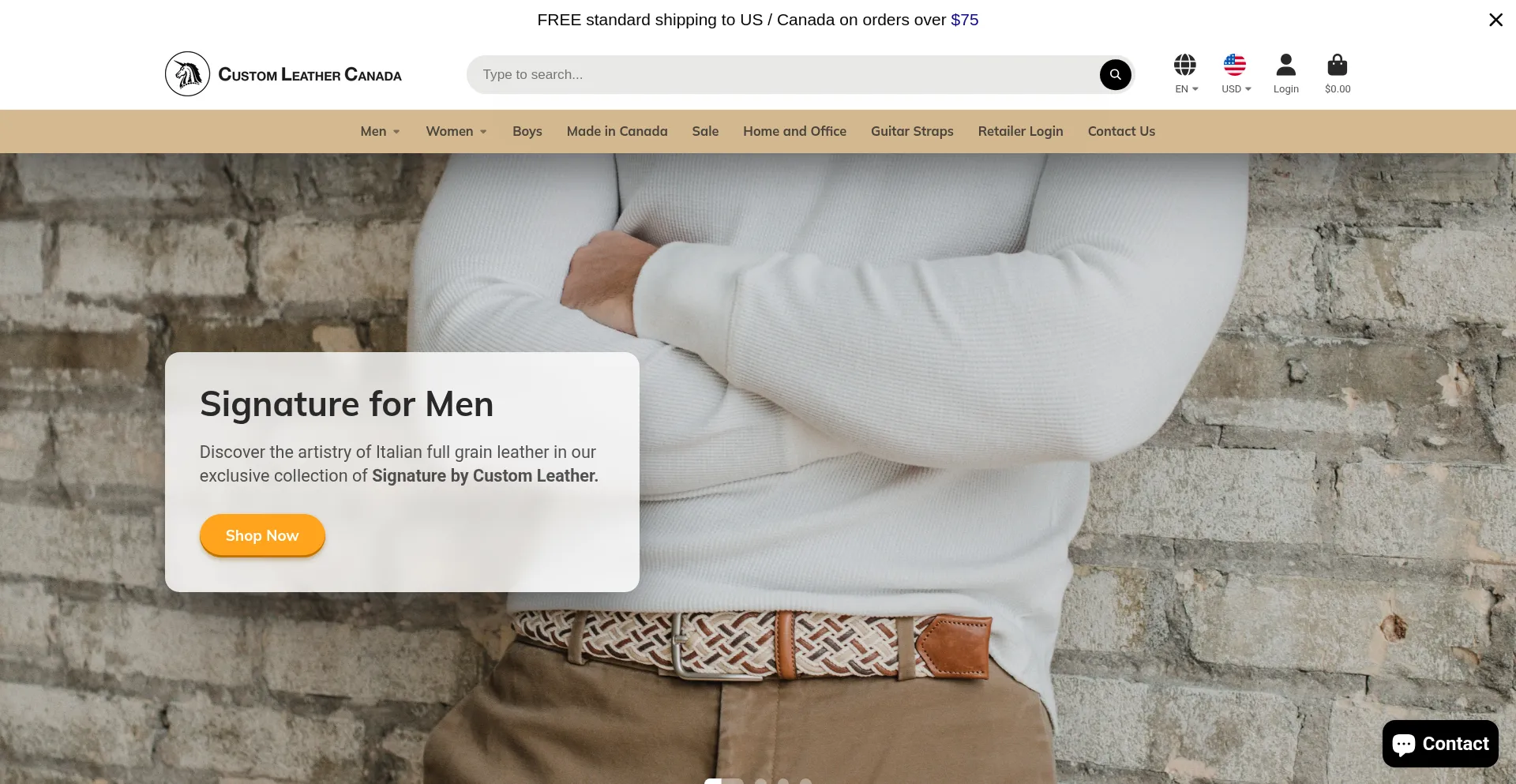Website screenshot of Customleather.com