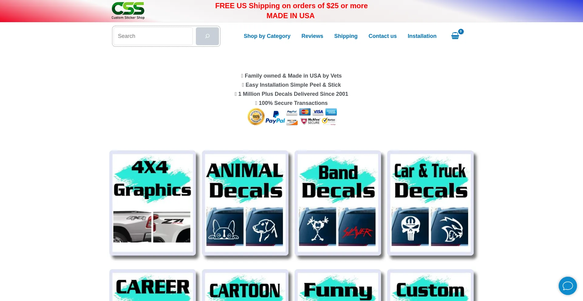 Website screenshot of Customstickershop.us