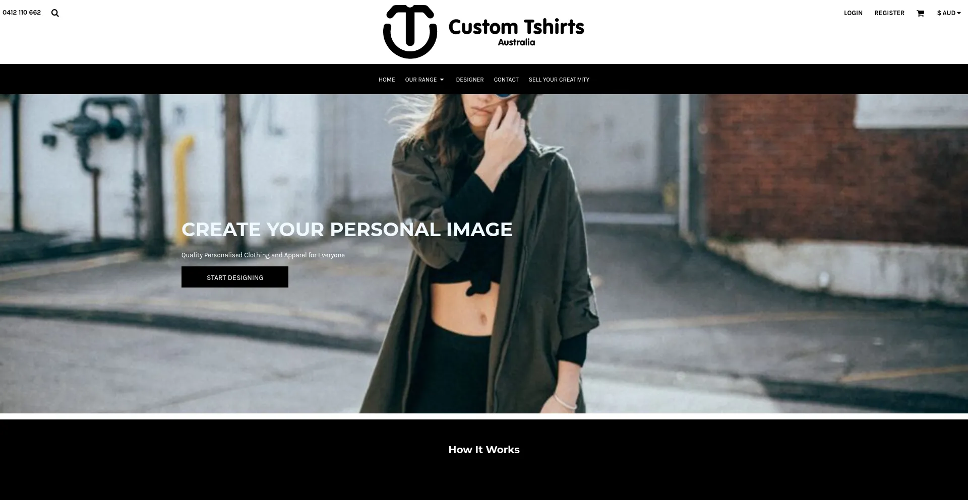 Website screenshot of Customtshirtsaustralia.com.au