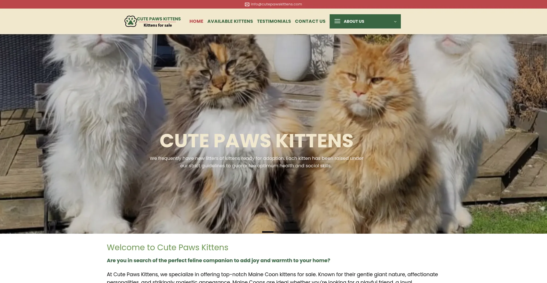 Website screenshot of Cutepawskittens.com