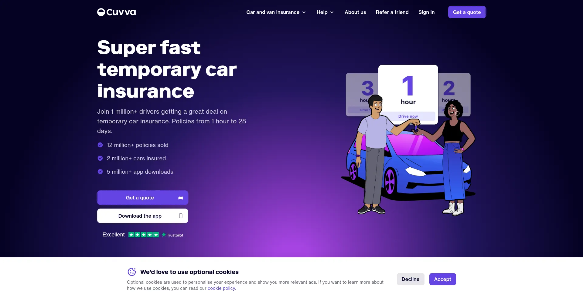 Website screenshot of Cuvva.us