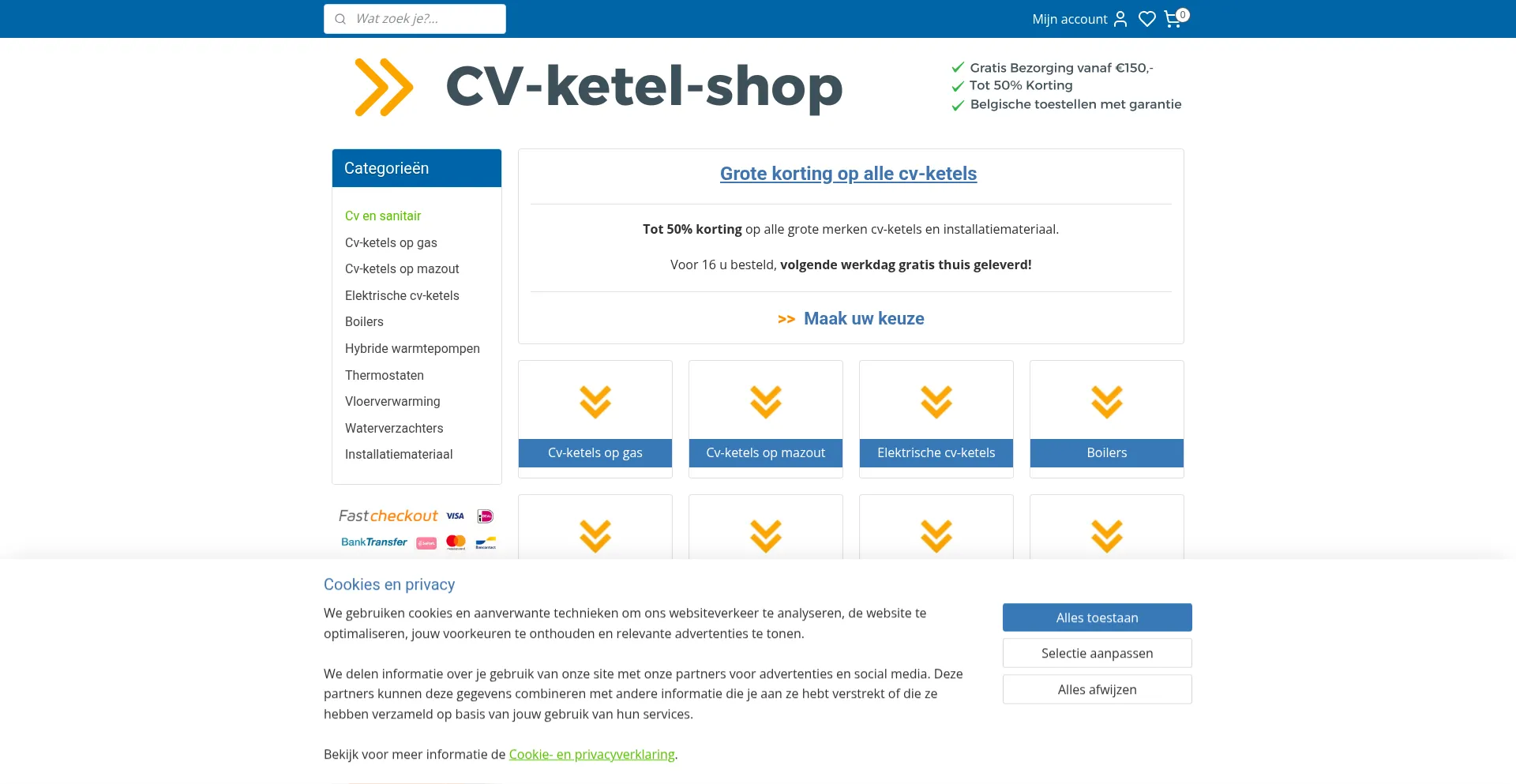 Website screenshot of Cv-ketel-shop.be