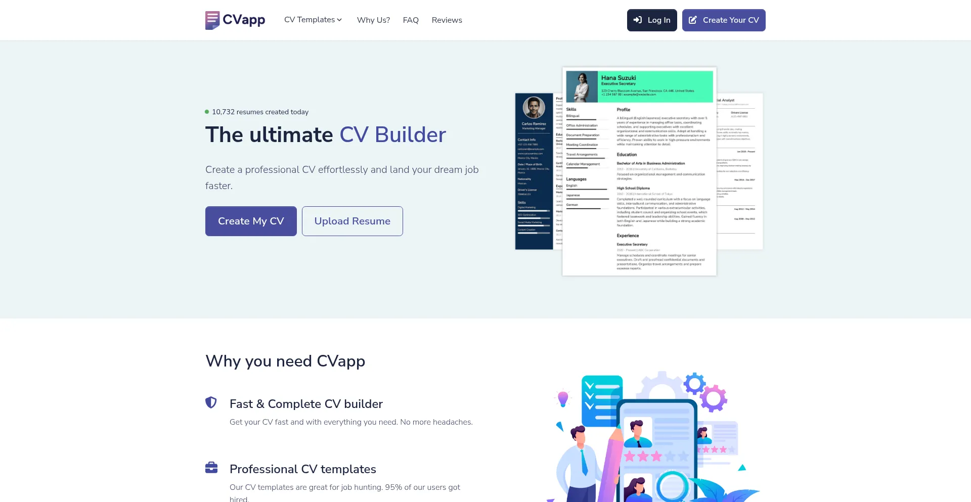 Website screenshot of Cvapp.com