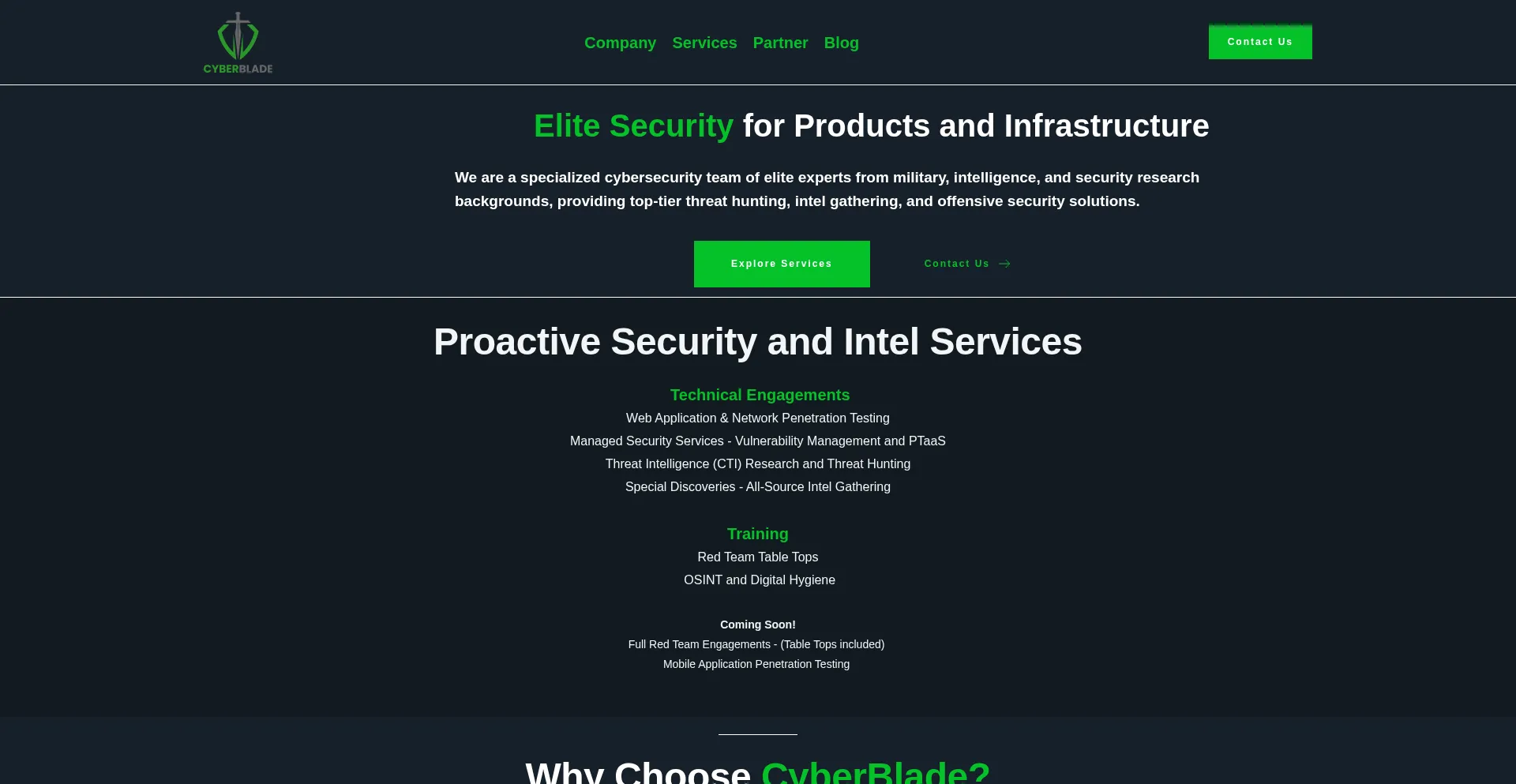 Website screenshot of Cyberbladesecurity.com