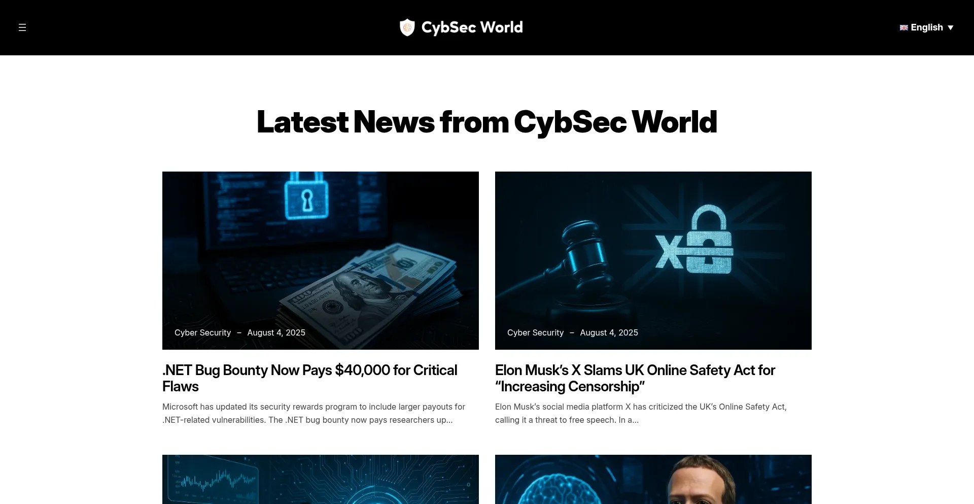 Website screenshot of Cybsec.world