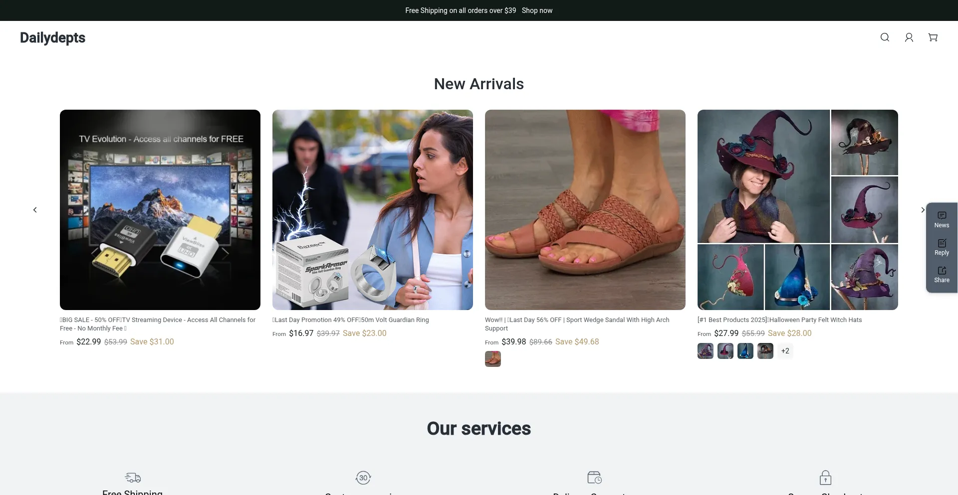 Website screenshot of Dailydepts.com