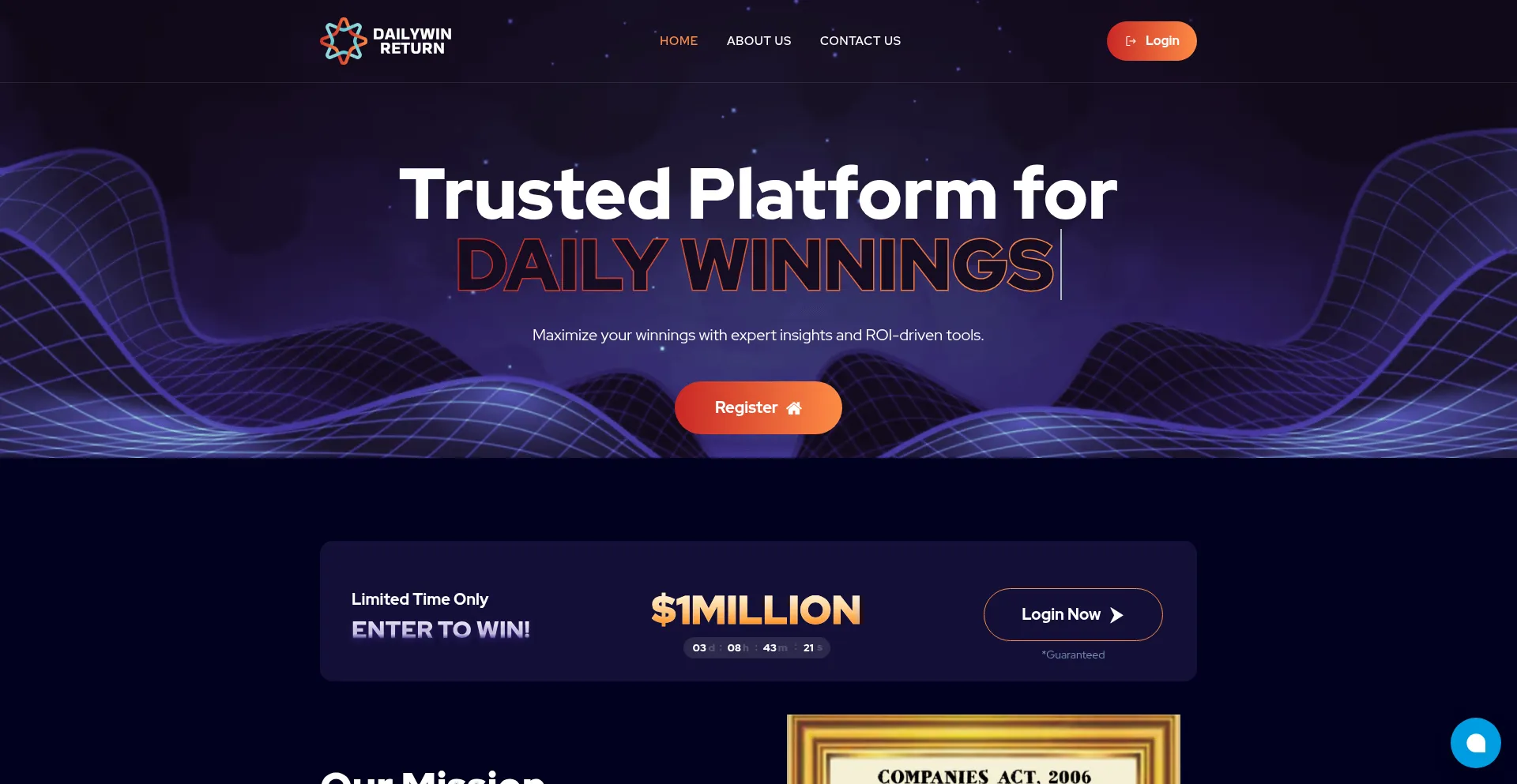 Website screenshot of Dailywinreturn.com