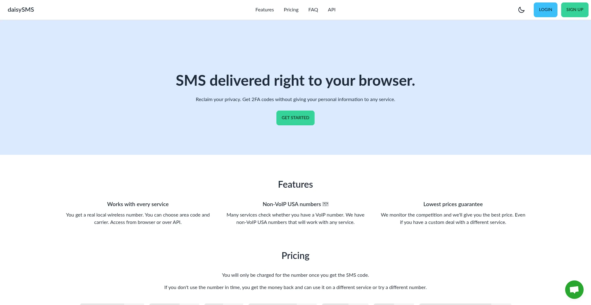 Website screenshot of Daisysms.com