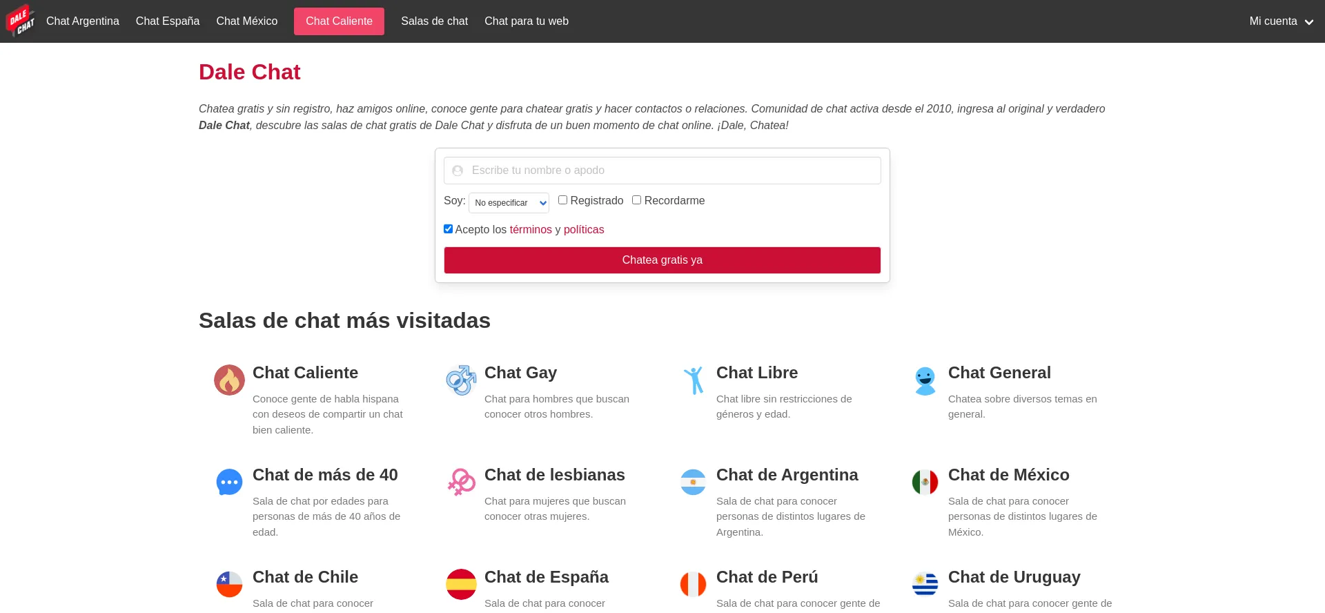 Website screenshot of Dalechatea.me