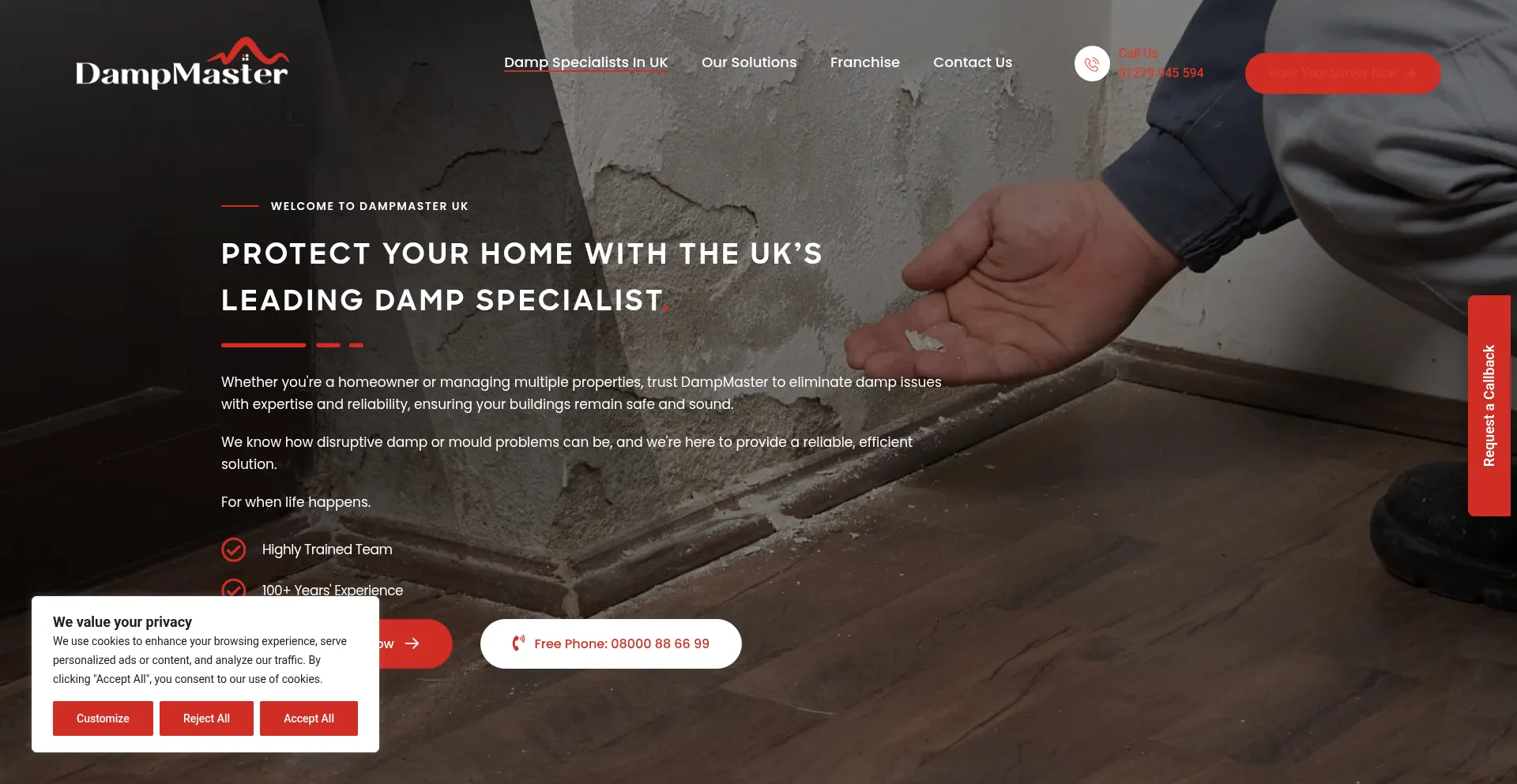 Website screenshot of Dampmaster.com