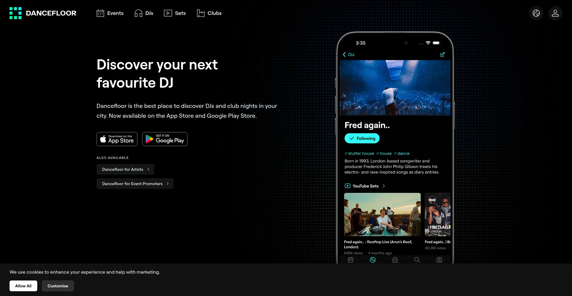 Website screenshot of Dancefloor.fm