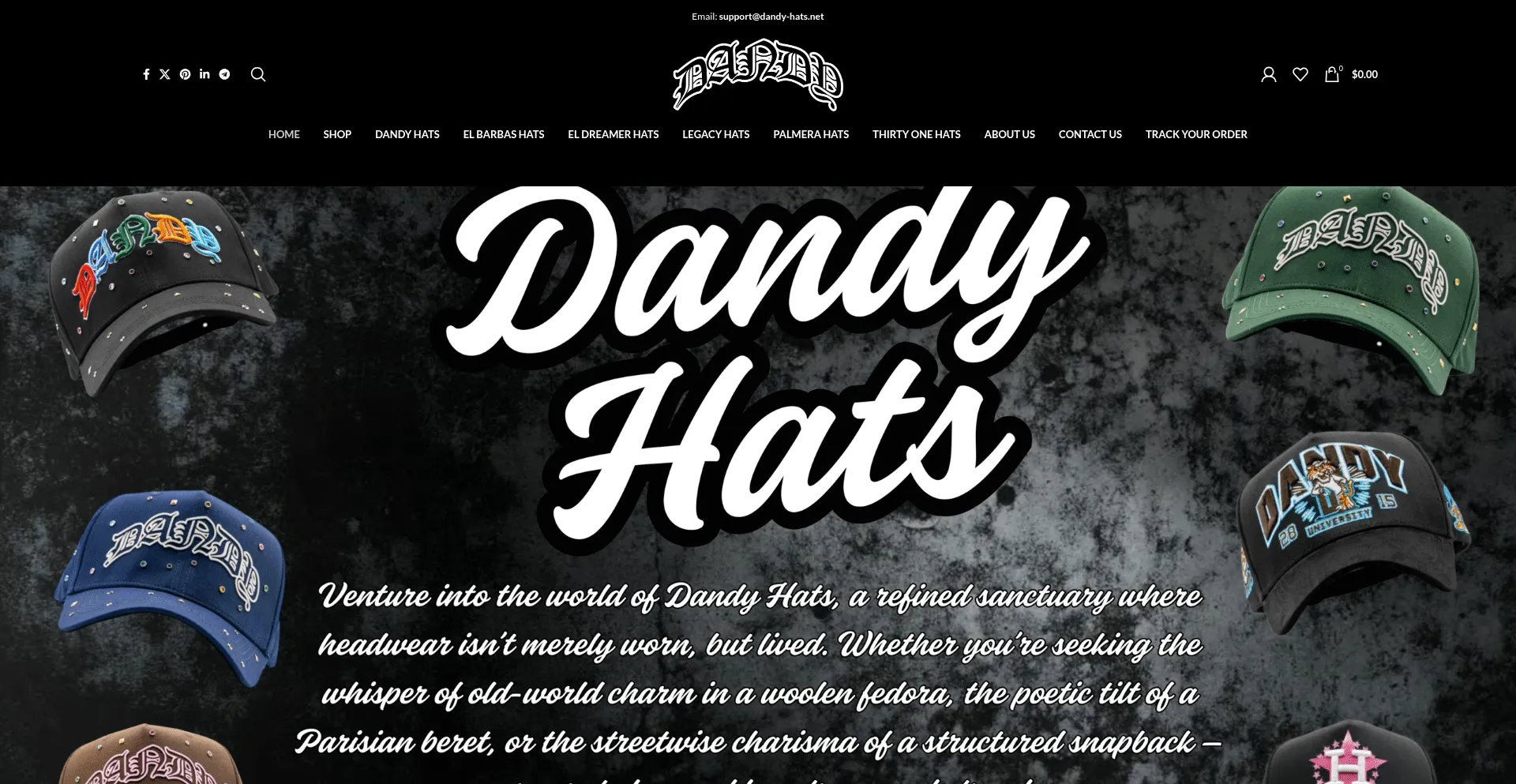 Website screenshot of Dandy-hats.net