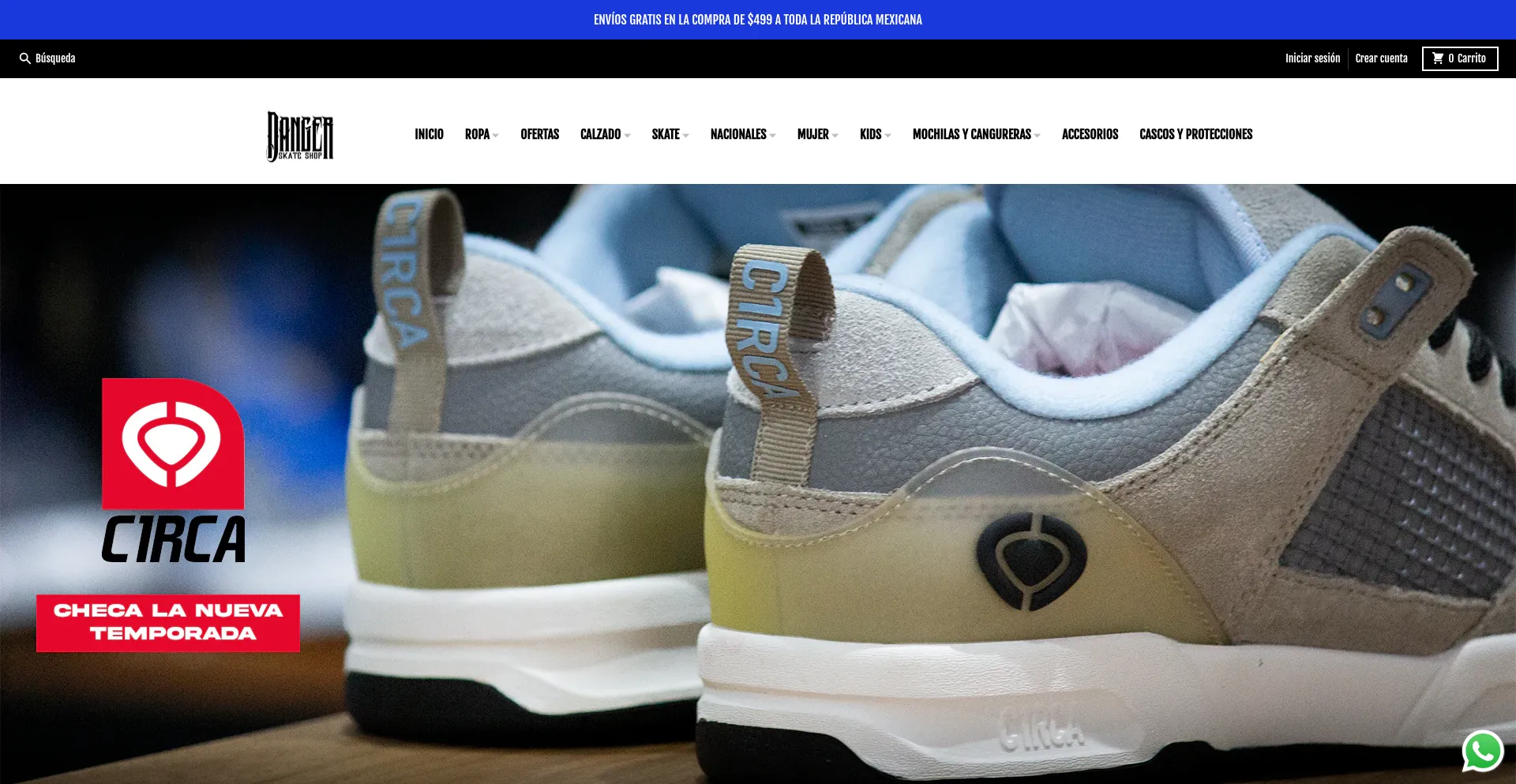 Website screenshot of Dangerskateshop.com
