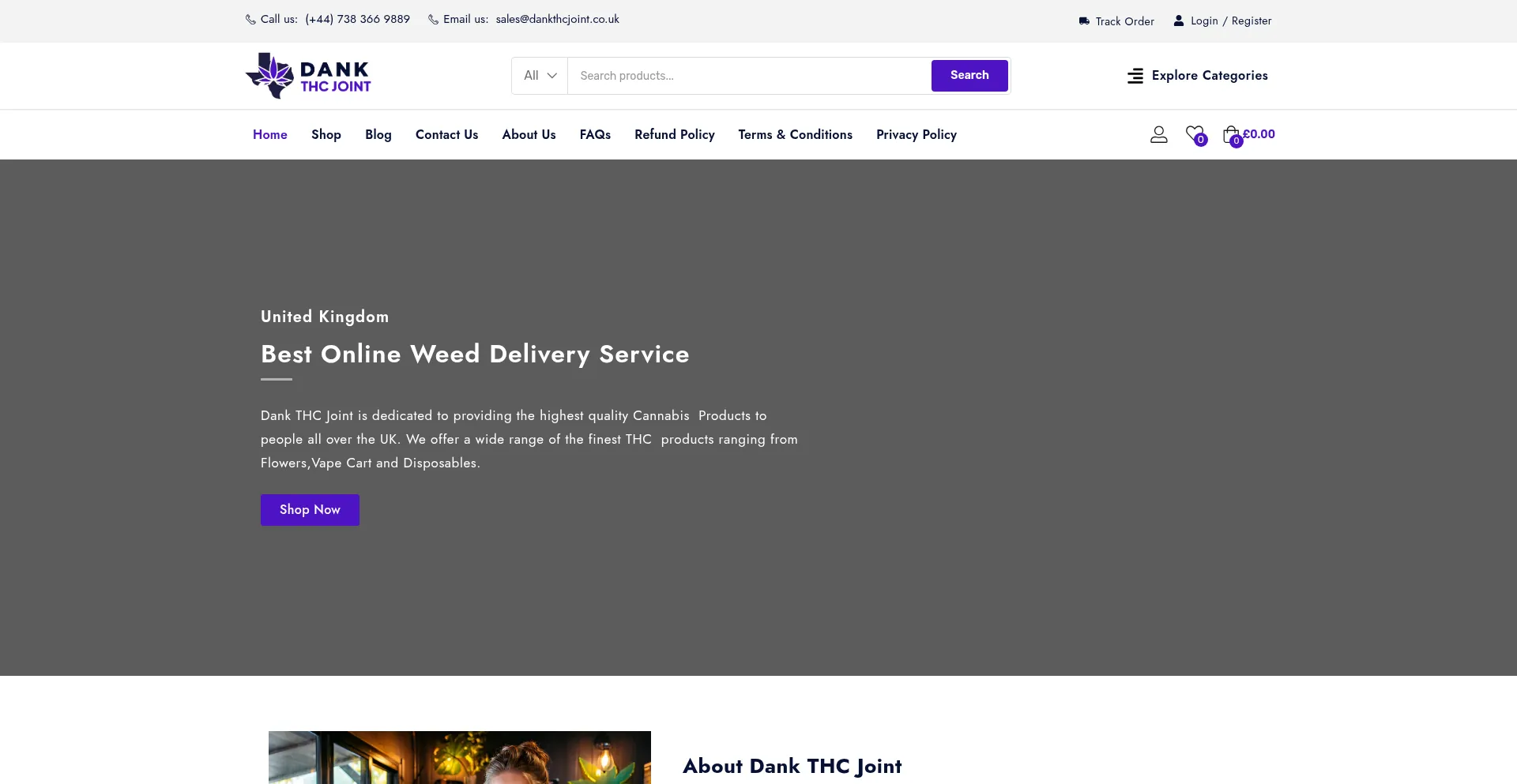 Website screenshot of Dankthcjoint.co.uk