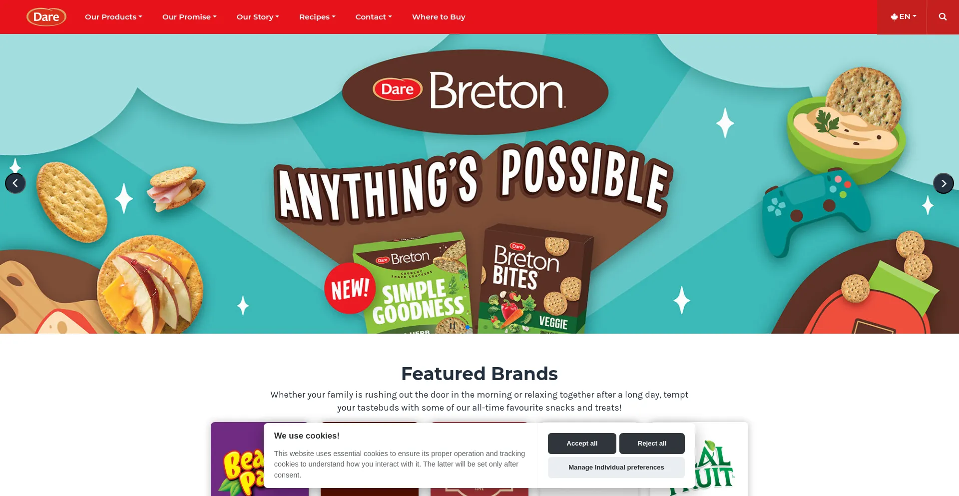 Website screenshot of Darefoods.com
