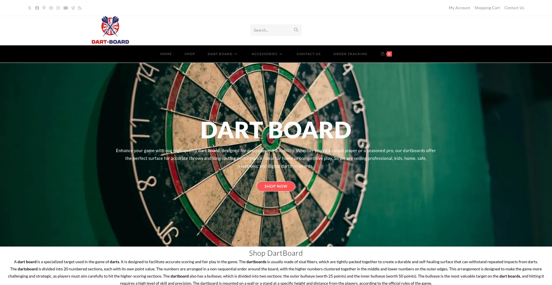 Website screenshot of Dart-board.net