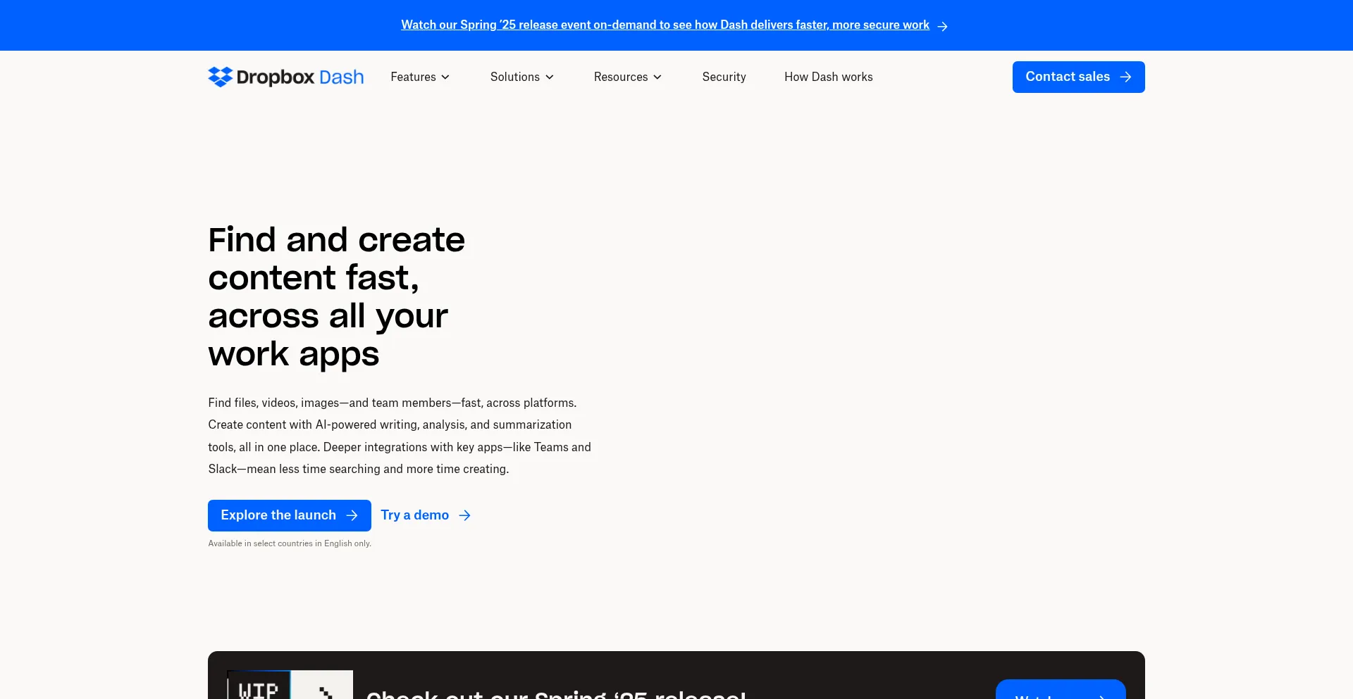 Website screenshot of Dash.dropbox.com