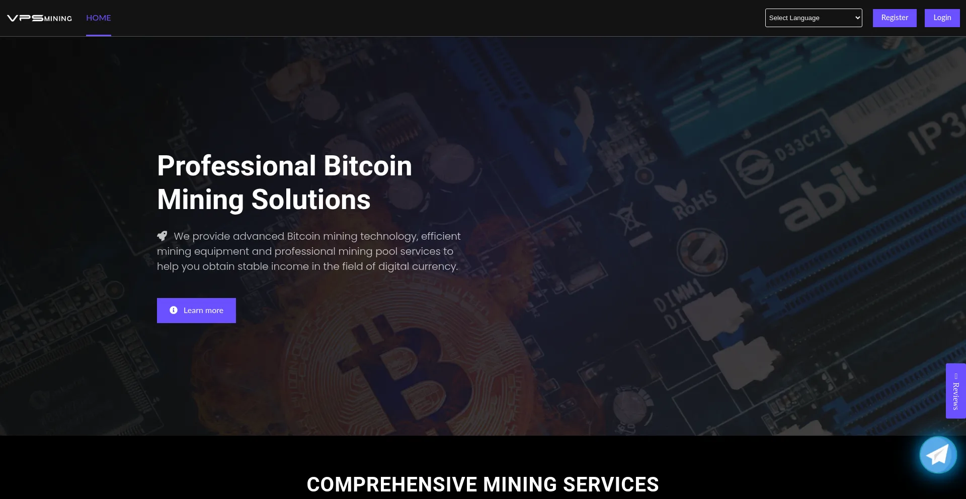 Website screenshot of Dashboard.vpsmining.com