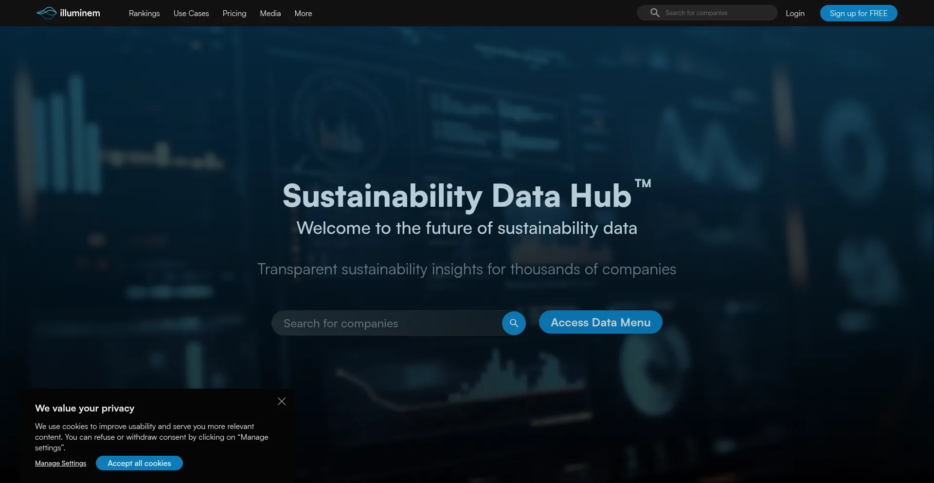 Website screenshot of Data.illuminem.com