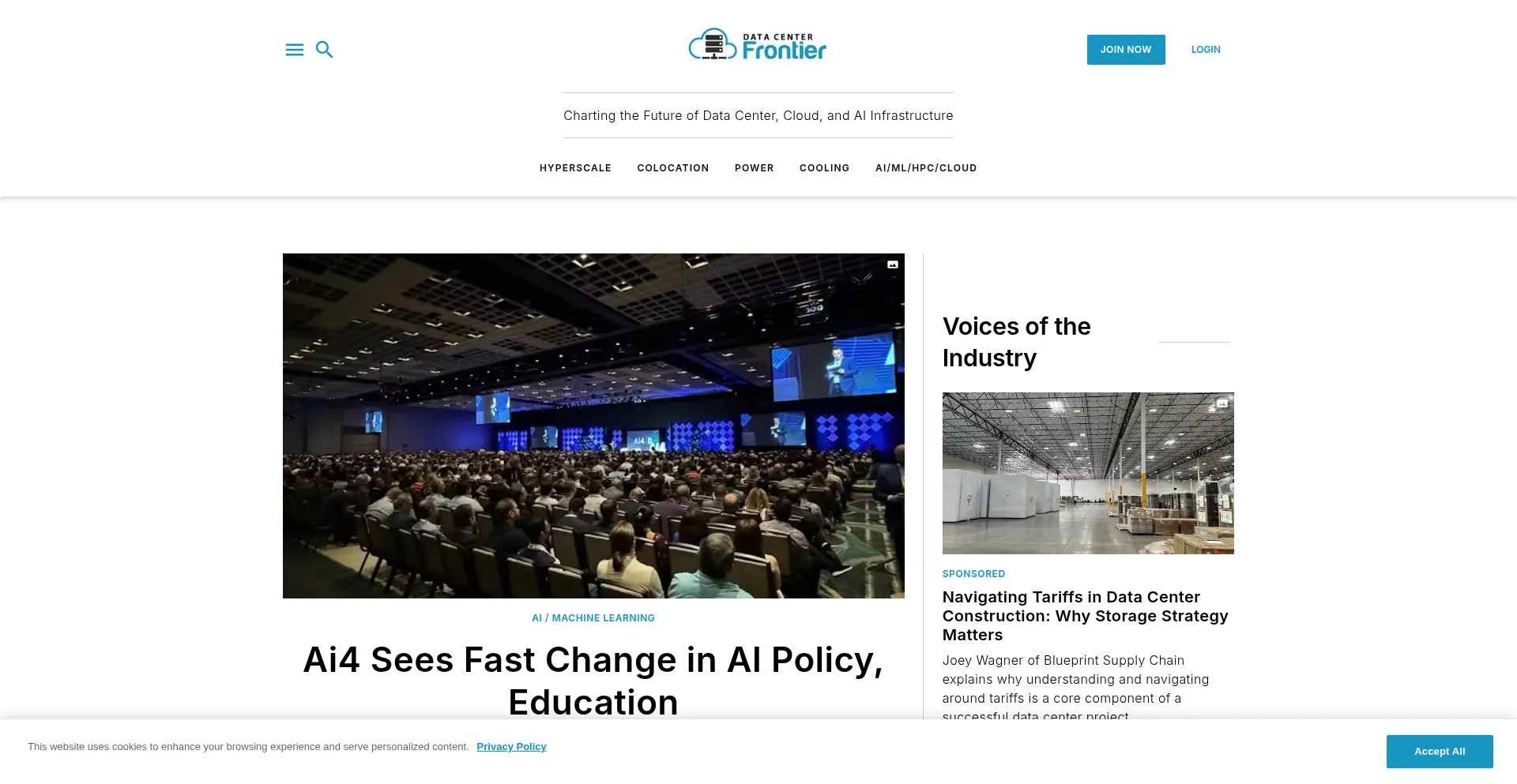 Website screenshot of Datacenterfrontier.com